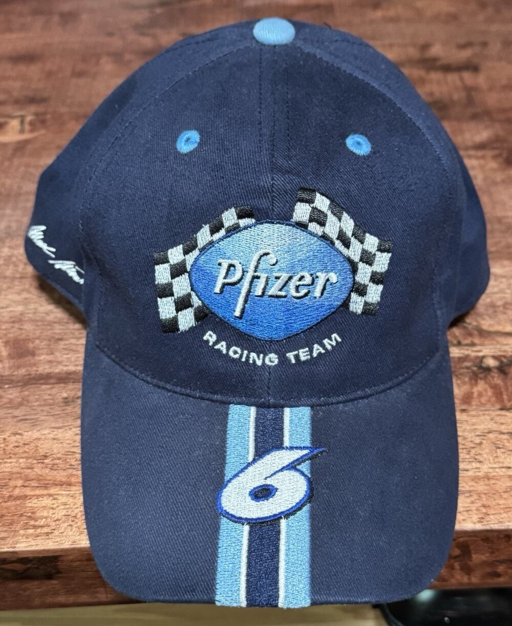 NASCAR Pfizer Racing Team Hat Adult Blue Mark Martin #6 Adjustable Snapback Cap